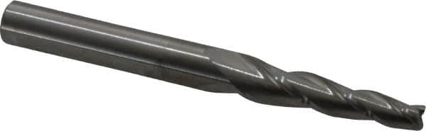 Accupro - 3° Taper Angle per Side, 3/16" Small End Diam, 1-1/4" LOC, Solid Carbide 3 Flute Tapered Square End Mill - 3" OAL, 5/16" Shank Diam, Spiral Flute - Americas Industrial Supply