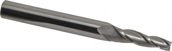 Accupro - 3° Taper Angle per Side, 1/4" Small End Diam, 1-1/4" LOC, Solid Carbide 3 Flute Tapered Square End Mill - 3" OAL, 3/8" Shank Diam, Spiral Flute - Americas Industrial Supply