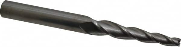 Accupro - 3° Taper Angle per Side, 1/4" Small End Diam, 2-1/4" LOC, Solid Carbide 3 Flute Tapered Square End Mill - 4-1/2" OAL, 1/2" Shank Diam, Spiral Flute - Americas Industrial Supply