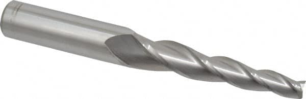 Accupro - 3° Taper Angle per Side, 3/8" Small End Diam, 3-1/4" LOC, Solid Carbide 3 Flute Tapered Square End Mill - 6" OAL, 3/4" Shank Diam - Americas Industrial Supply