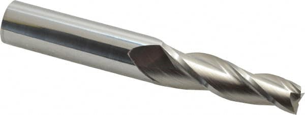 Accupro - 3° Taper Angle per Side, 1/2" Small End Diam, 2-1/4" LOC, Solid Carbide 3 Flute Tapered Square End Mill - 5" OAL, 3/4" Shank Diam, Spiral Flute - Americas Industrial Supply