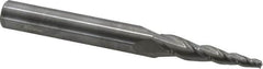 Accupro - 5° Taper Angle per Side, 1/8" Small End Diam, 1-1/2" LOC, Solid Carbide 3 Flute Tapered Square End Mill - 3-1/2" OAL, 3/8" Shank Diam, Spiral Flute - Americas Industrial Supply