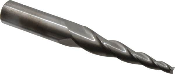 Accupro - 5° Taper Angle per Side, 3/16" Small End Diam, 2-1/2" LOC, Solid Carbide 3 Flute Tapered Square End Mill - 4-5/8" OAL, 5/8" Shank Diam - Americas Industrial Supply