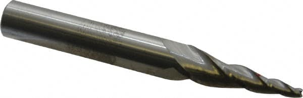 Accupro - 7° Taper Angle per Side, 1/8" Small End Diam, 1-1/2" LOC, Solid Carbide 3 Flute Tapered Square End Mill - 3-1/2" OAL, 1/2" Shank Diam, Spiral Flute - Americas Industrial Supply