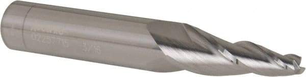 Accupro - 7° Taper Angle per Side, 3/16" Small End Diam, 1-1/4" LOC, Solid Carbide 3 Flute Tapered Square End Mill - 3-1/2" OAL, 1/2" Shank Diam, Spiral Flute - Americas Industrial Supply