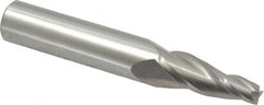 Accupro - 7° Taper Angle per Side, 1/4" Small End Diam, 1-1/4" LOC, Solid Carbide 3 Flute Tapered Square End Mill - 4" OAL, 9/16" Shank Diam, Spiral Flute - Americas Industrial Supply