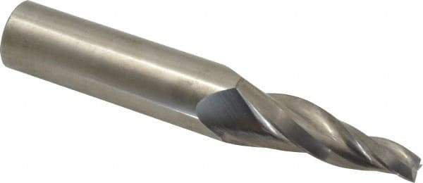 Accupro - 7° Taper Angle per Side, 3/8" Small End Diam, 2-1/2" LOC, Solid Carbide 3 Flute Tapered Square End Mill - 5" OAL, 1" Shank Diam - Americas Industrial Supply