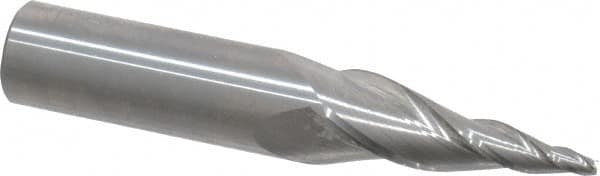 Accupro - 10° Taper Angle per Side, 3/32" Small End Diam, 1-1/2" LOC, Solid Carbide 3 Flute Tapered Square End Mill - 3-1/2" OAL, 5/8" Shank Diam - Americas Industrial Supply