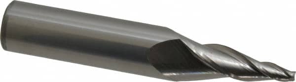 Accupro - 10° Taper Angle per Side, 1/8" Small End Diam, 1-1/4" LOC, Solid Carbide 3 Flute Tapered Square End Mill - 3-1/2" OAL, 5/8" Shank Diam, Spiral Flute - Americas Industrial Supply