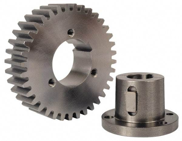 Browning - 12 Pitch, 4" Pitch Diam, 4.167" OD, 48 Tooth Bushed Spur Gear - 3/4" Face Width, 2-1/2" Hub Diam, 14.5° Pressure Angle, Steel - Americas Industrial Supply