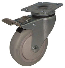 Value Collection - 5" Diam x 1-1/4" Wide x 6-15/32" OAH Top Plate Mount Swivel Caster with Brake - Hard Rubber, 220 Lb Capacity, Ball Bearing, 2-7/8 x 3-5/8" Plate - Americas Industrial Supply