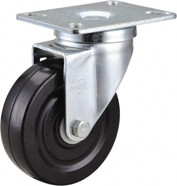 Value Collection - 4" Diam x 1-1/4" Wide x 5-1/8" OAH Top Plate Mount Swivel Caster - Hard Rubber, 200 Lb Capacity, Ball Bearing, 3-1/4 x 4" Plate - Americas Industrial Supply