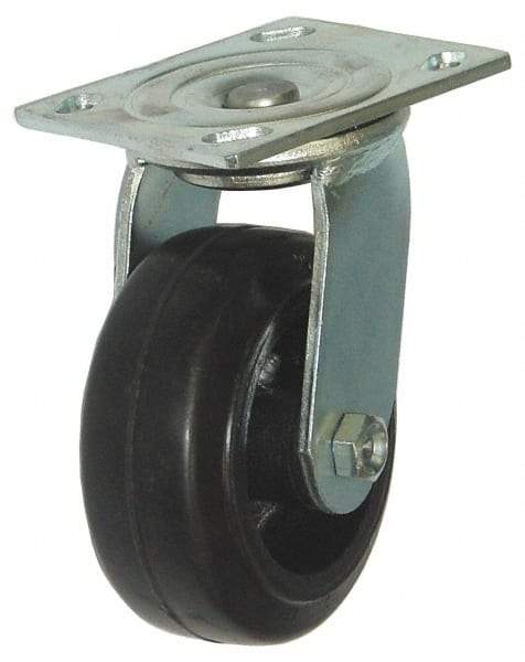 Value Collection - 4" Diam x 2" Wide x 5-5/8" OAH Top Plate Mount Swivel Caster - Hard Rubber, 290 Lb Capacity, Roller Bearing, 4 x 4-1/2" Plate - Americas Industrial Supply