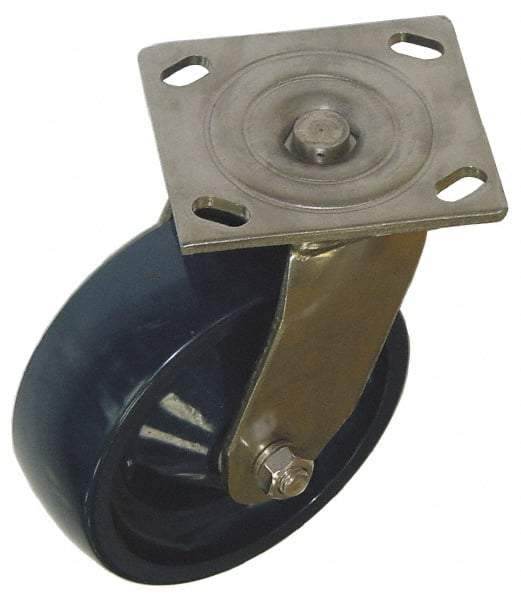 Value Collection - 4" Diam x 2" Wide x 5-5/8" OAH Top Plate Mount Swivel Caster - Polyurethane, 600 Lb Capacity, Roller Bearing, 4-1/2 x 6-1/4" Plate - Americas Industrial Supply