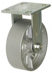 Value Collection - 4" Diam x 1-1/2" Wide x 5-5/8" OAH Top Plate Mount Rigid Caster - Cast Iron, 600 Lb Capacity, Roller Bearing, 4 x 4-1/2" Plate - Americas Industrial Supply