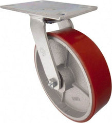 Value Collection - 8" Diam x 2" Wide x 9-1/2" OAH Top Plate Mount Swivel Caster - Polyurethane, 1,000 Lb Capacity, Roller Bearing, 4-1/2 x 6-1/4" Plate - Americas Industrial Supply