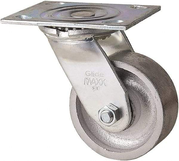 Value Collection - 4" Diam x 1-1/2" Wide x 5" OAH Top Plate Mount Swivel Caster - Semi-Steel, 400 Lb Capacity, Plain Bearing, 4 x 5" Plate - Americas Industrial Supply