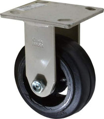 Value Collection - 5" Diam x 2" Wide, Hard Rubber Rigid Caster - 675 Lb Capacity, Top Plate Mount, 4" x 4-1/2" Plate, Delrin Bearing - Americas Industrial Supply