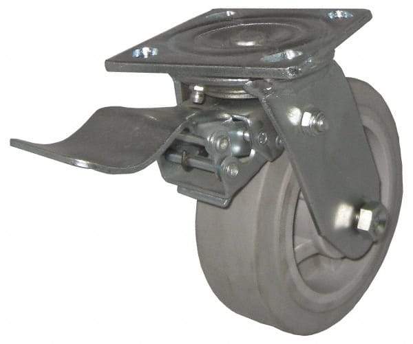Value Collection - 4" Diam x 2" Wide x 5-5/8" OAH Top Plate Mount Swivel Caster with Brake - TPR, 300 Lb Capacity, Roller Bearing, 4 x 4-1/2" Plate - Americas Industrial Supply
