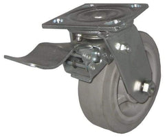 Value Collection - 4" Diam x 2" Wide x 5-5/8" OAH Top Plate Mount Swivel Caster with Brake - TPR, 300 Lb Capacity, Roller Bearing, 4 x 4-1/2" Plate - Americas Industrial Supply
