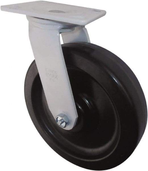 Value Collection - 8" Diam x 2" Wide x 9-1/2" OAH Top Plate Mount Swivel Caster - Phenolic, 1,200 Lb Capacity, Roller Bearing, 4 x 4-1/2" Plate - Americas Industrial Supply