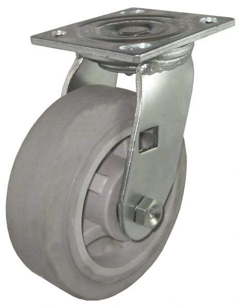 Value Collection - 4" Diam x 2" Wide x 5-5/8" OAH Top Plate Mount Swivel Caster - Soft Rubber, 350 Lb Capacity, Roller Bearing, 4 x 4-1/2" Plate - Americas Industrial Supply