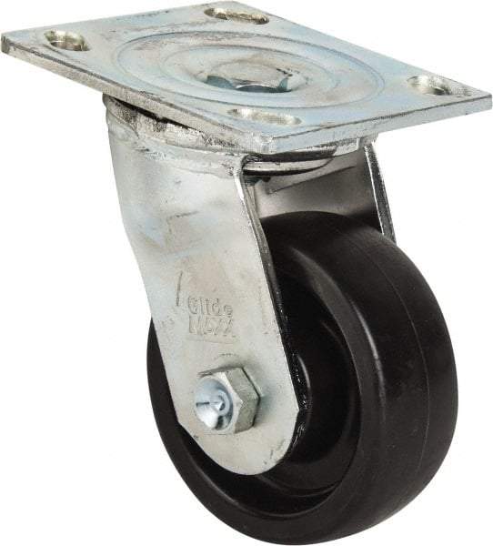 Value Collection - 4" Diam x 1-1/2" Wide x 5-5/8" OAH Top Plate Mount Swivel Caster - Polypropylene, 400 Lb Capacity, Roller Bearing, 4 x 4-1/2" Plate - Americas Industrial Supply
