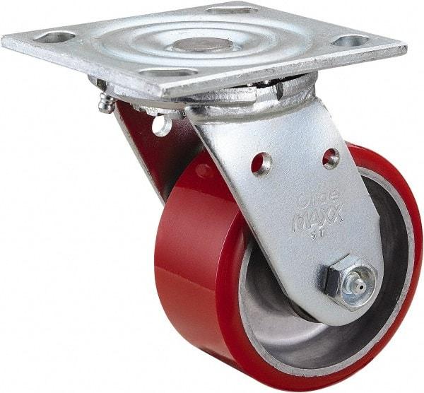 Value Collection - 4" Diam x 2" Wide x 5-5/8" OAH Top Plate Mount Swivel Caster - Polyurethane, 700 Lb Capacity, Roller Bearing, 4 x 4-1/2" Plate - Americas Industrial Supply