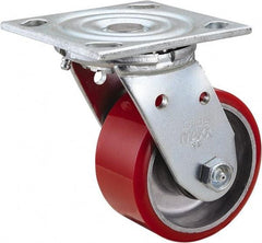 Value Collection - 4" Diam x 2" Wide x 5-5/8" OAH Top Plate Mount Swivel Caster - Polyurethane, 700 Lb Capacity, Roller Bearing, 4 x 4-1/2" Plate - Americas Industrial Supply