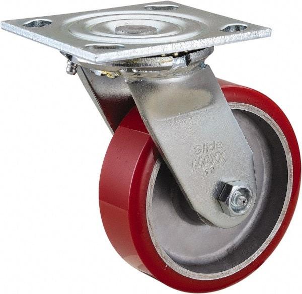 Value Collection - 5" Diam x 1-1/2" Wide x 6-1/2" OAH Top Plate Mount Swivel Caster - Polyurethane, 720 Lb Capacity, Roller Bearing, 4 x 4-1/2" Plate - Americas Industrial Supply