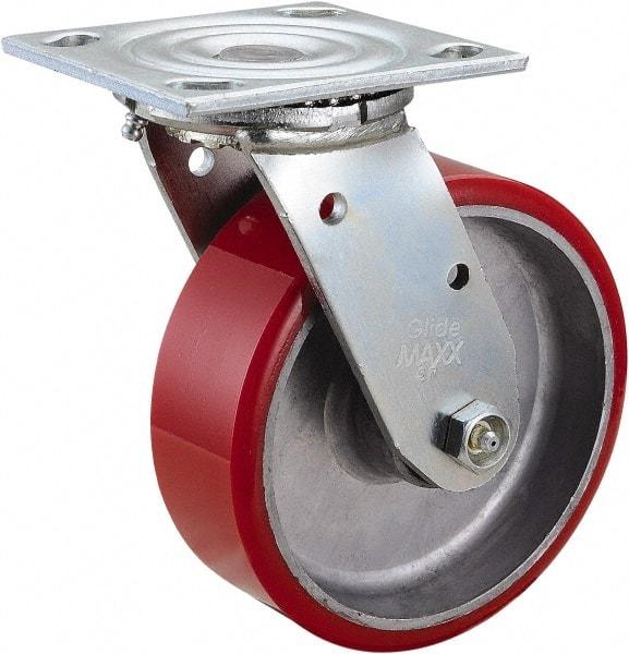 Value Collection - 6" Diam x 2" Wide x 7-1/2" OAH Top Plate Mount Swivel Caster - Polyurethane, 990 Lb Capacity, Roller Bearing, 4 x 4-1/2" Plate - Americas Industrial Supply