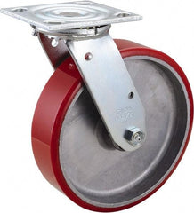 Value Collection - 8" Diam x 2" Wide x 9-1/2" OAH Top Plate Mount Swivel Caster - Polyurethane, 990 Lb Capacity, Roller Bearing, 4 x 4-1/2" Plate - Americas Industrial Supply
