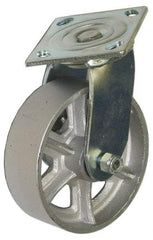 Value Collection - 8" Diam x 2" Wide x 9-1/2" OAH Top Plate Mount Swivel Caster - Cast Iron, 1,200 Lb Capacity, Roller Bearing, 4-1/2 x 6-1/4" Plate - Americas Industrial Supply
