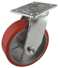 Value Collection - 4" Diam x 2" Wide x 5-5/8" OAH Top Plate Mount Swivel Caster - Polyurethane, 700 Lb Capacity, Roller Bearing, 4-1/2 x 6-1/4" Plate - Americas Industrial Supply