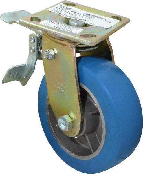 Value Collection - 6" Diam x 2" Wide x 7-1/2" OAH Top Plate Mount Swivel Caster - Polyurethane, 1,100 Lb Capacity, Roller Bearing, 4 x 4-1/2" Plate - Americas Industrial Supply