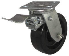 Value Collection - 5" Diam x 2" Wide x 6-1/2" OAH Top Plate Mount Swivel Caster with Brake - Phenolic, 1,100 Lb Capacity, Roller Bearing, 4 x 4-1/2" Plate - Americas Industrial Supply