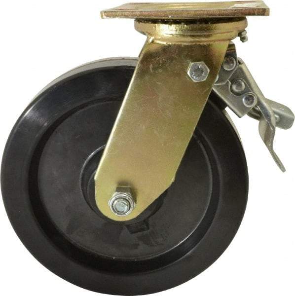 Value Collection - 8" Diam x 2" Wide x 9-1/2" OAH Top Plate Mount Swivel Caster with Brake - Phenolic, 1,100 Lb Capacity, Roller Bearing, 4 x 4-1/2" Plate - Americas Industrial Supply
