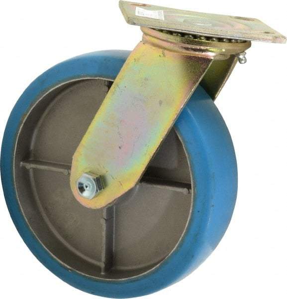 Value Collection - 8" Diam x 2" Wide x 9-1/2" OAH Top Plate Mount Swivel Caster - Polyurethane, 1,100 Lb Capacity, Roller Bearing, 4 x 4-1/2" Plate - Americas Industrial Supply