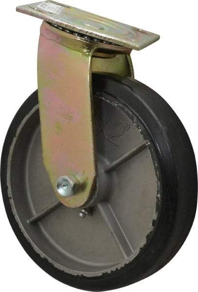 Value Collection - 8" Diam x 2" Wide x 9-1/2" OAH Top Plate Mount Swivel Caster - Soft Rubber, 600 Lb Capacity, Roller Bearing, 4 x 4-1/2" Plate - Americas Industrial Supply