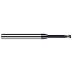 Corner Radius End Mill: 1/8″ Dia, 0.1″ LOC, 1/64″ Radius, 2 Flutes, Solid Carbide 2-1/2″ OAL, 1/4″ Shank Dia, 20 ° Helix, AlTiN Nano Coated, Corner Radius End, Centercutting