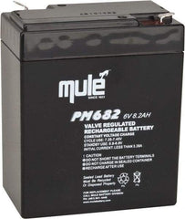 Mule - Lead-Acid, Quick-Disconnect Tab Terminal, 6 Volt, 8 Amp, Lead Rechargeable Battery - 6.35mm Tab Width x 0.8mm Tab Thickness, 2.2" Wide x 4.61" High x 3.86" Deep - Americas Industrial Supply