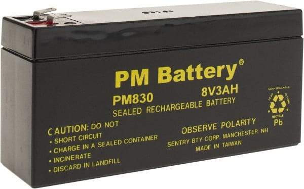 Mule - Lead-Acid, Quick-Disconnect Tab Terminal, 8 Volt, 3 Amp, Lead Rechargeable Battery - 3/16" Tab Width x 0.032" Tab Thickness, 1.44" Wide x 2.47" High x 5-1/4" Deep - Americas Industrial Supply