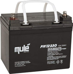 Mule - Lead-Acid, Nut/Bolt Terminal, 12 Volt, 33 Amp, Lead Rechargeable Battery - 6mm Hole Diam, 5.12" Wide x 6.61" High x 7.68" Deep - Americas Industrial Supply