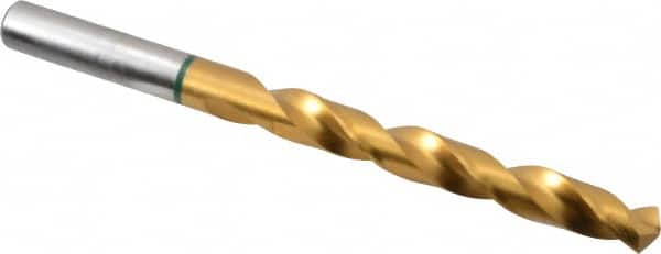 Accupro - 10mm 135° Cobalt Jobber Drill - TiN Finish, Right Hand Cut, Spiral Flute, Straight Shank, 133mm OAL, Split Point - Americas Industrial Supply