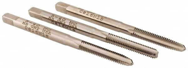 Hertel - #5-40 UNC, 3 Flute, Bottoming, Plug & Taper, Bright Finish, High Speed Steel Tap Set - 1-15/16" OAL, 2B/3B Class of Fit - Americas Industrial Supply