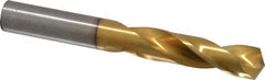 Hertel - 27/64" 135° Spiral Flute High Speed Steel Screw Machine Drill Bit - TiN Finish, Right Hand Cut, 2" Flute Length, 3-3/8" OAL, Split Point, Straight Shank - Americas Industrial Supply