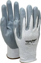 PRO-SAFE - Size L (9), ANSI Cut Lvl A2, Puncture Lvl 3, Abrasion Lvl 4, Nitrile Coated HPPE Fiber Cut Resistant Gloves - 9" Long, Palm & Fingers Coated, HPPE Fiber Lining, Knit Wrist, Black and Gray w/ Gray Coating, Paired - Americas Industrial Supply