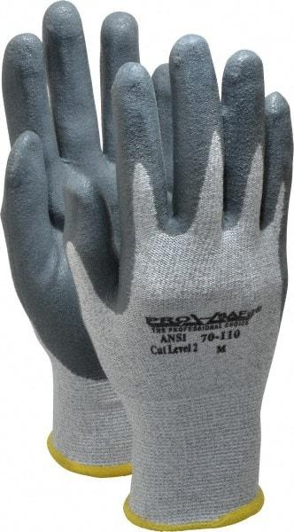PRO-SAFE - Size M (8), ANSI Cut Lvl A2, Puncture Lvl 3, Abrasion Lvl 4, Nitrile Coated HPPE Fiber Cut Resistant Gloves - 9" Long, Palm & Fingers Coated, HPPE Fiber Lining, Knit Wrist, Black and Gray w/ Gray Coating, Paired - Americas Industrial Supply