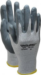 PRO-SAFE - Size M (8), ANSI Cut Lvl A2, Puncture Lvl 3, Abrasion Lvl 4, Nitrile Coated HPPE Fiber Cut Resistant Gloves - 9" Long, Palm & Fingers Coated, HPPE Fiber Lining, Knit Wrist, Black and Gray w/ Gray Coating, Paired - Americas Industrial Supply