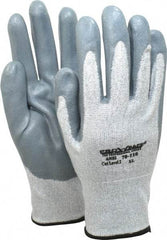 PRO-SAFE - Size XL (10), ANSI Cut Lvl A2, Puncture Lvl 3, Abrasion Lvl 4, Nitrile Coated HPPE Fiber Cut Resistant Gloves - 9" Long, Palm & Fingers Coated, HPPE Fiber Lining, Knit Wrist, Black and Gray w/ Gray Coating, Paired - Americas Industrial Supply